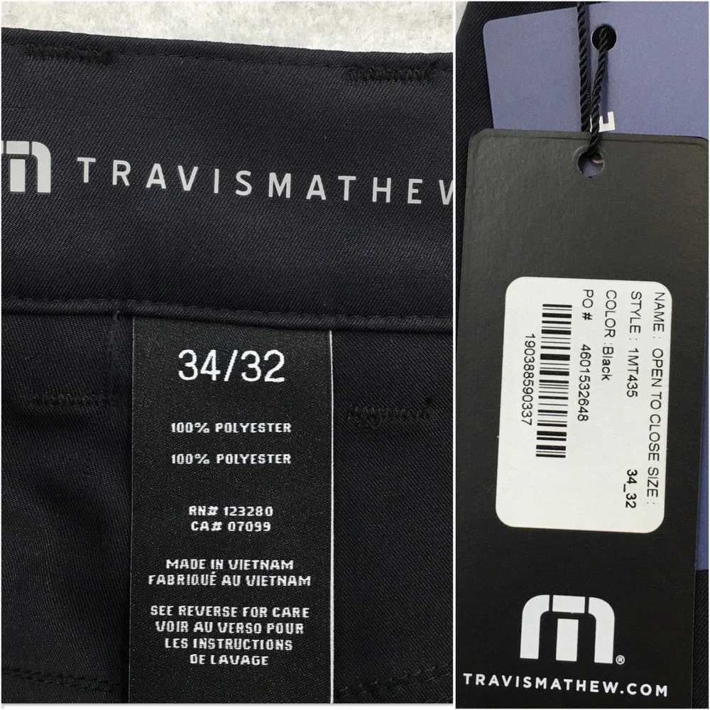 NEW! Travis Mathew Mens Open To Close 2.0 Standard Fit Black Golf Pants 34x32